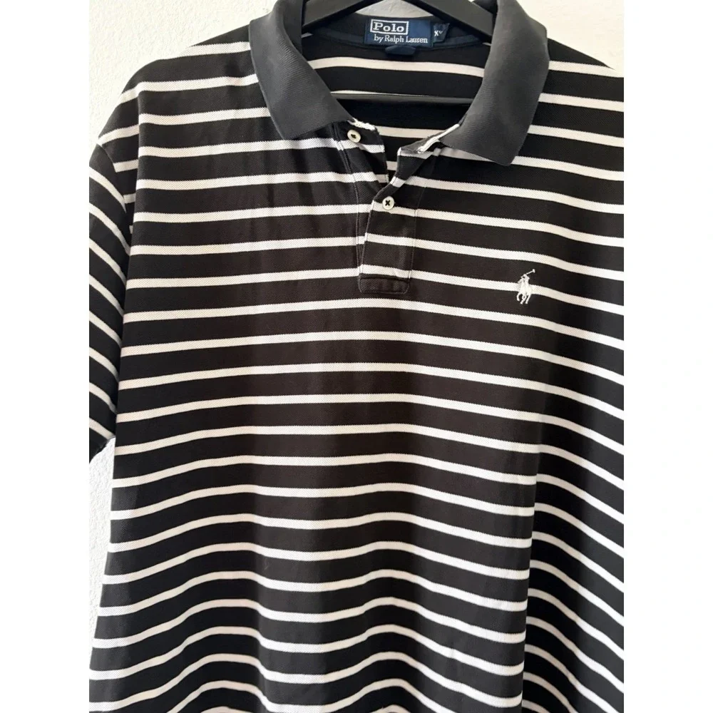 Polo by Ralph Lauren Men's Polo Shirt XXL Black White Striped Short Sleeve Pony